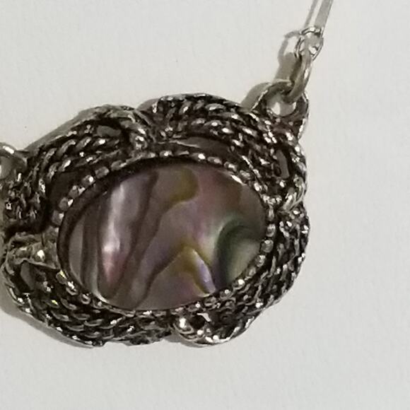 Vintage Abalone Mother of Pearl necklace 1"x3/4" 11913 - Picture 3 of 11